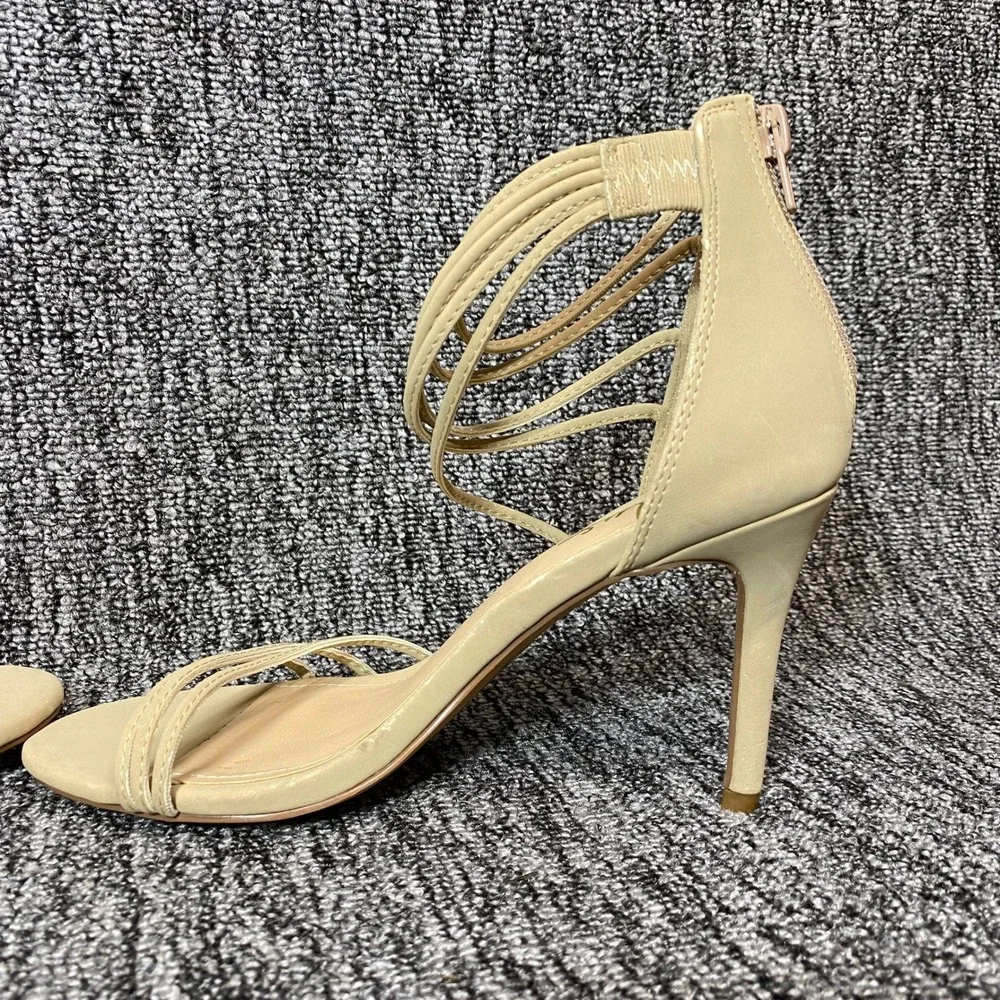 Lulus Strappy Stiletto Sandals Womens 6 Beige‎ Vegan Leather Dress Shoes